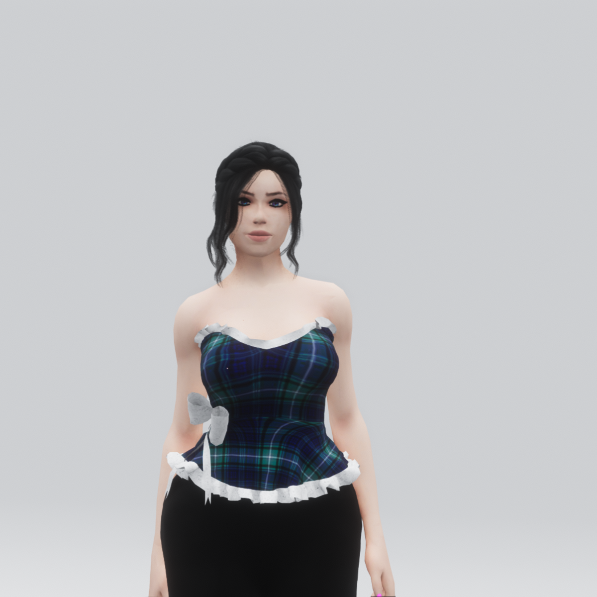 Green & Blue Tartan Lace Blouse