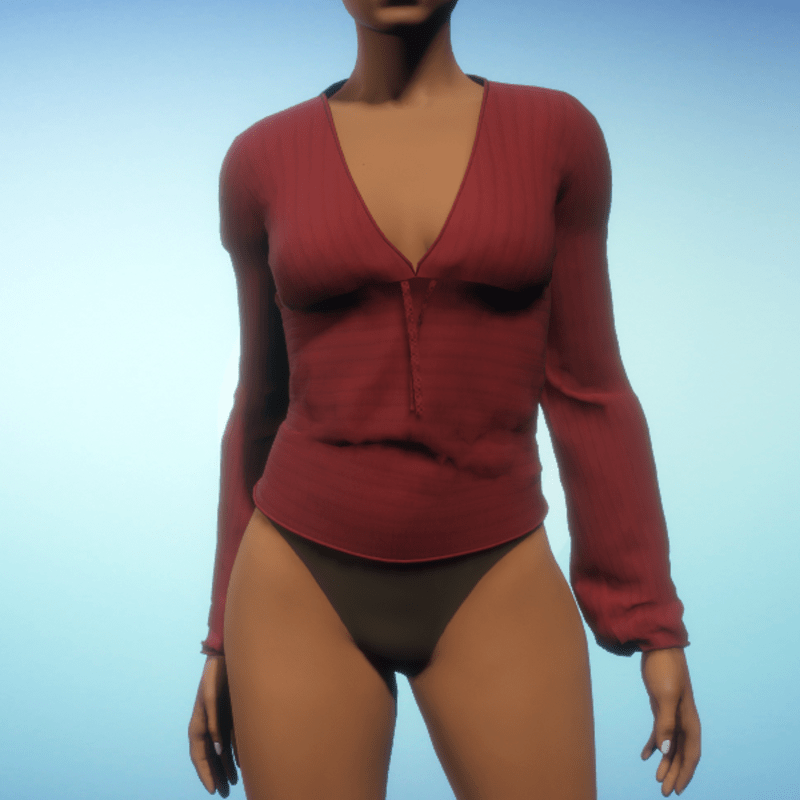 Ribbed V-Neck Top - Red Cotton