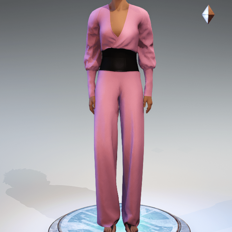 Wrapped Pantsuit - Linen and Leather - Pink