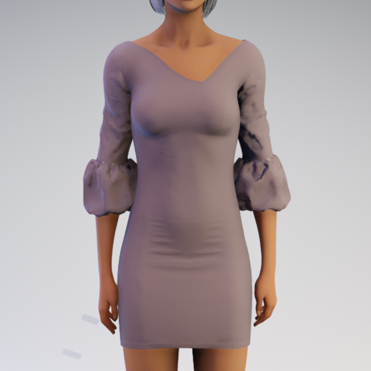 Bell-sleeve Dress - Tan Rayon