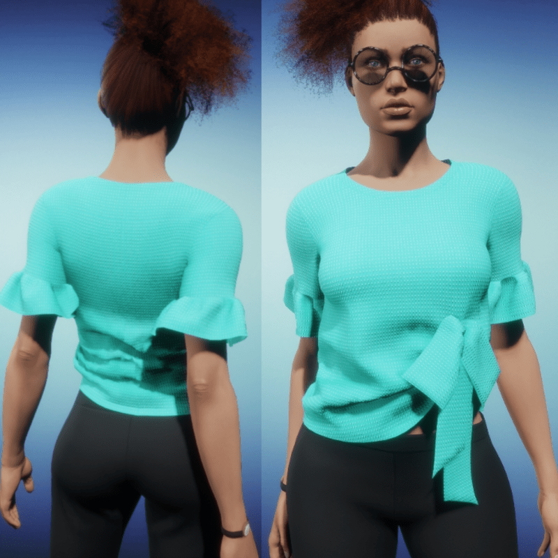 Knit Top with Bow Accent - Teal