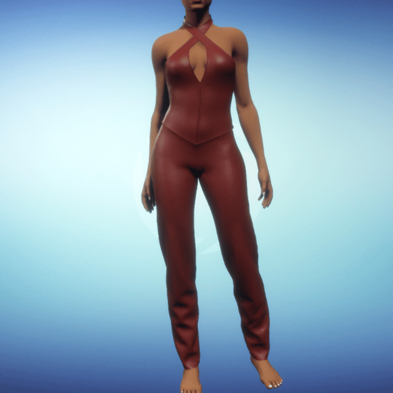 Split Halter Pantsuit - Red Leather