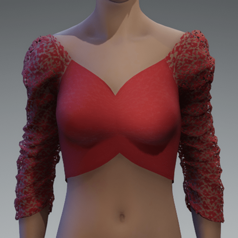 Red lace ruched puff sleeve top