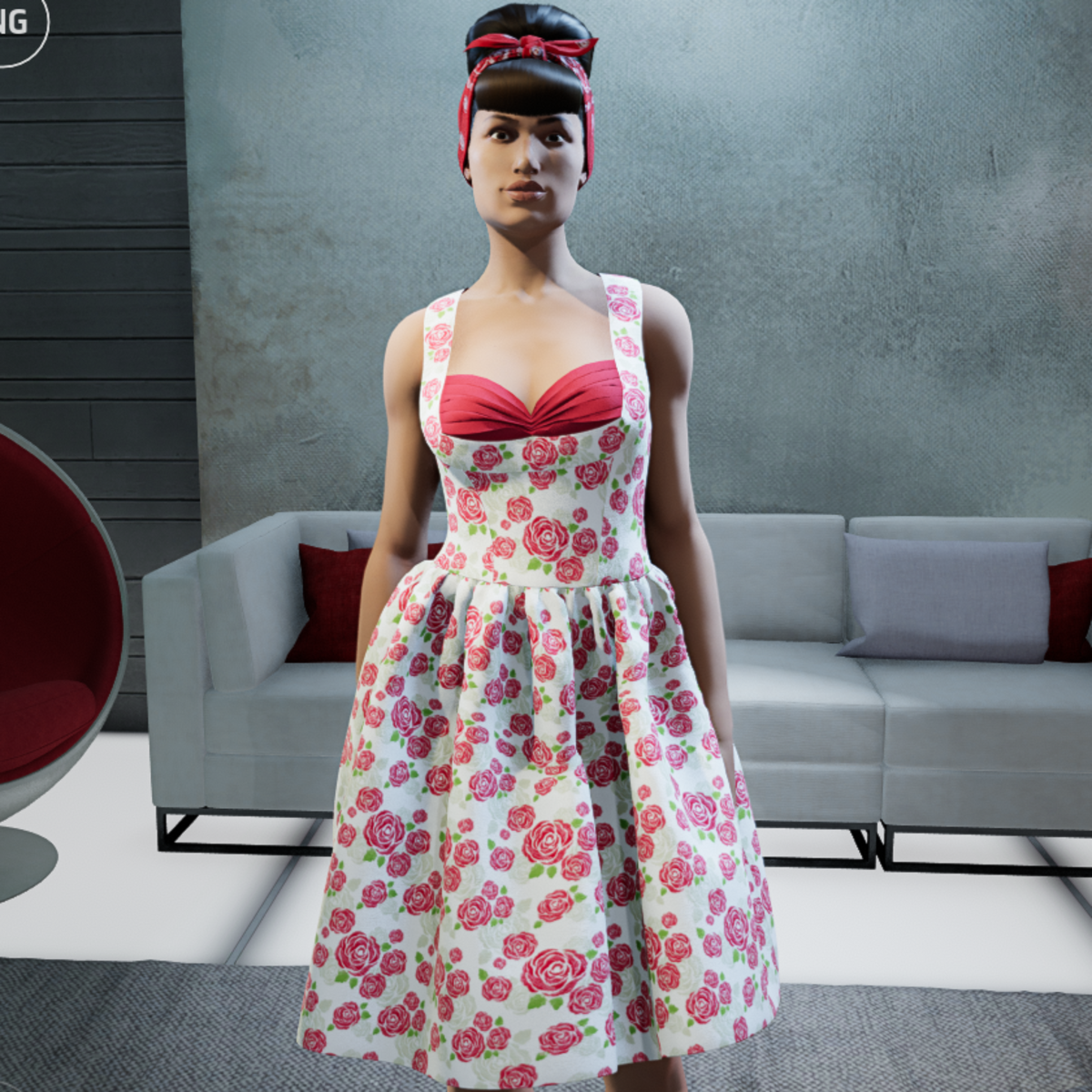 50's Shell Bust Swing Dress 01