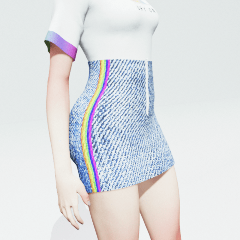 High Waisted Denim Skirt with a Rainbow Design