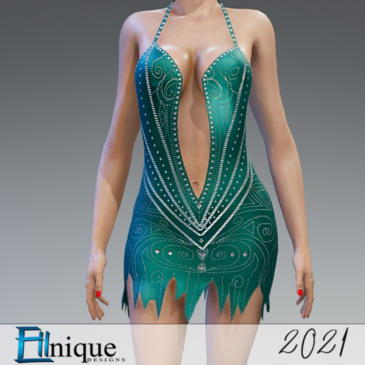 2021 New Year Cocktail dress with Studs Teal