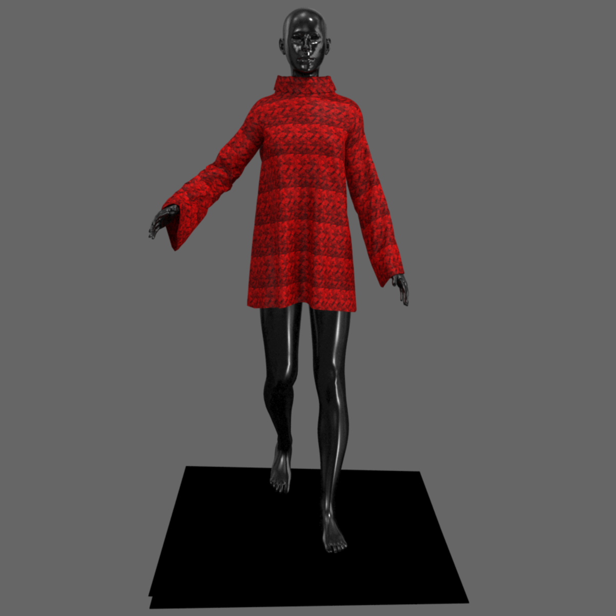 Turtle Neck Short Gown - Woven Pattern