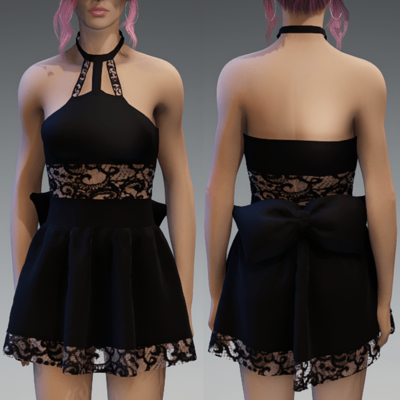 Black Cute Partydress with a Bow and Lace