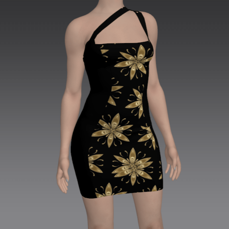 Mini Dress with Golden Flowers