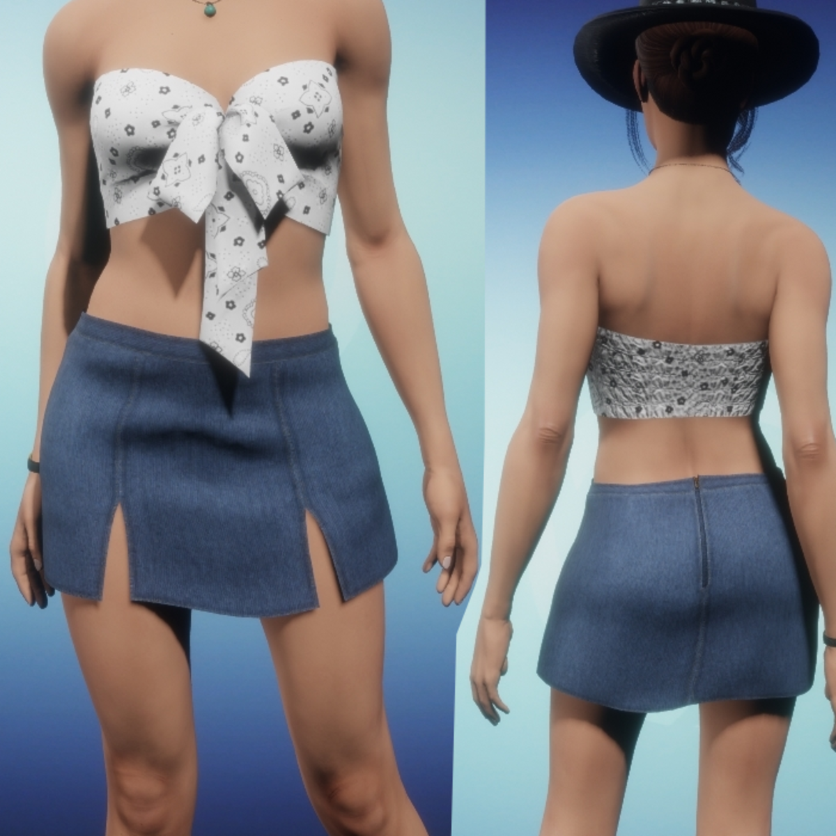 Double Split Jean Skirt - Medium