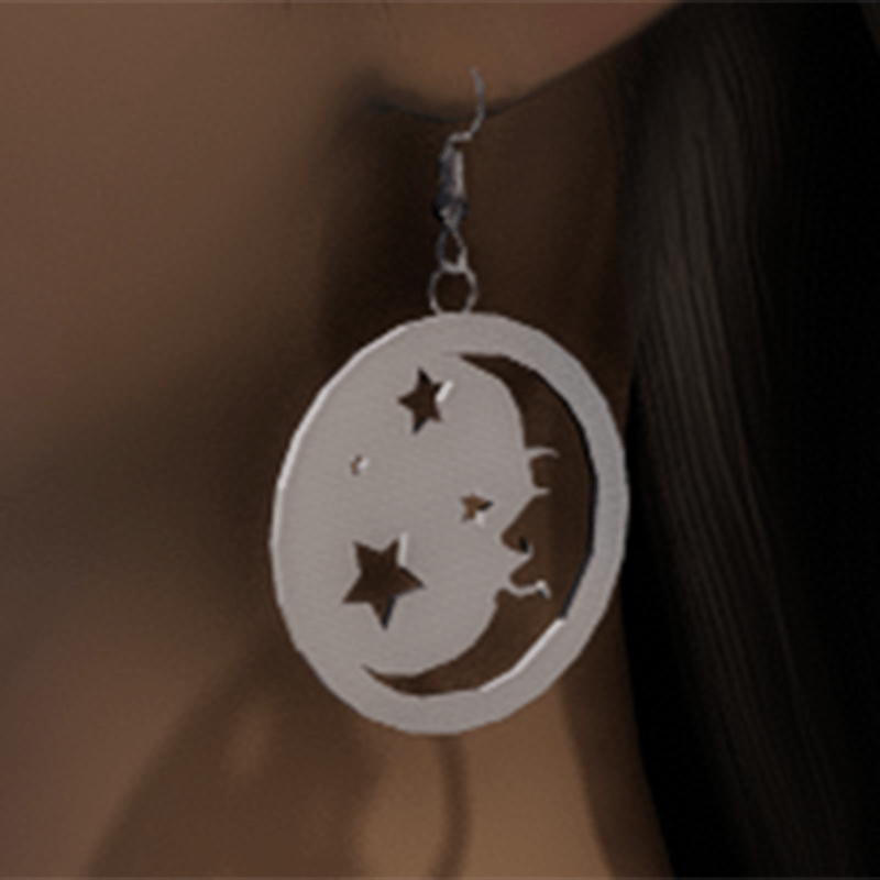 Moon and Stars white gold earrings