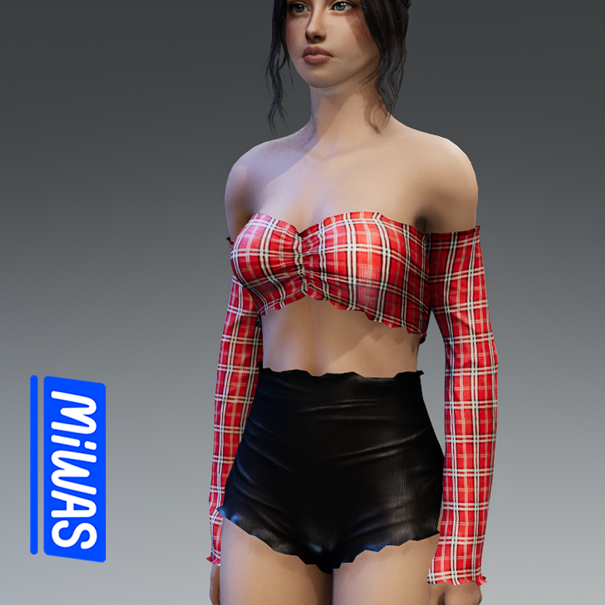 MIWAS/ Off shoulder Top #RedPlaid