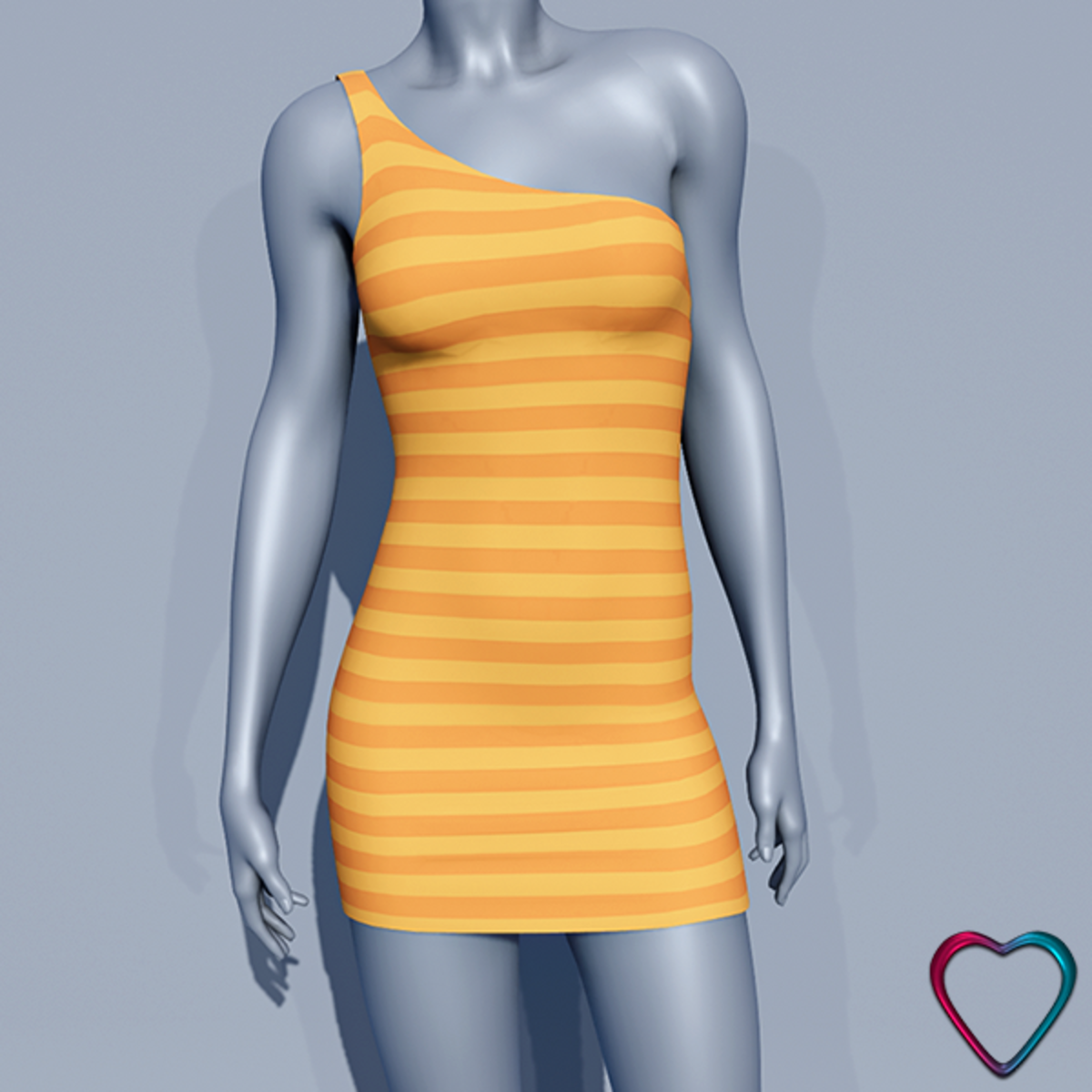 One Shoulder Striped Dress - Yellow