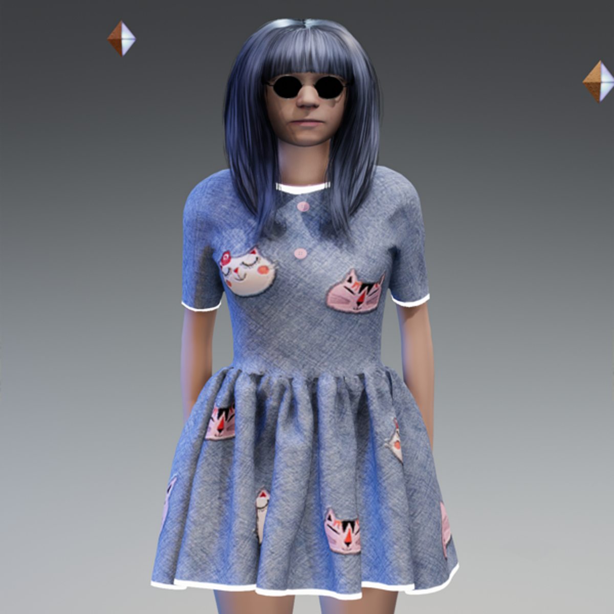 Denim Cats Button Dress