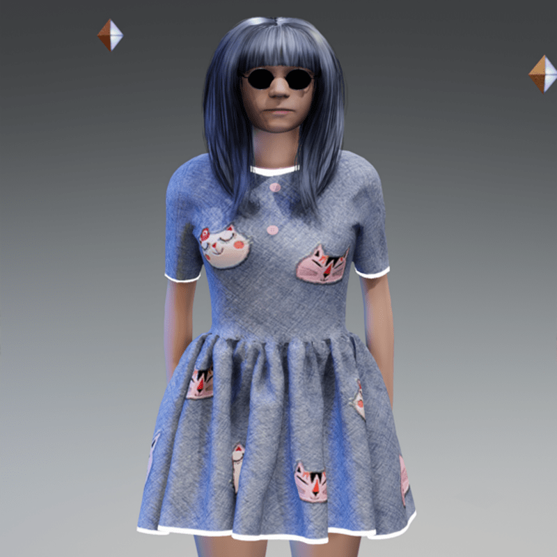 Denim Cats Button Dress