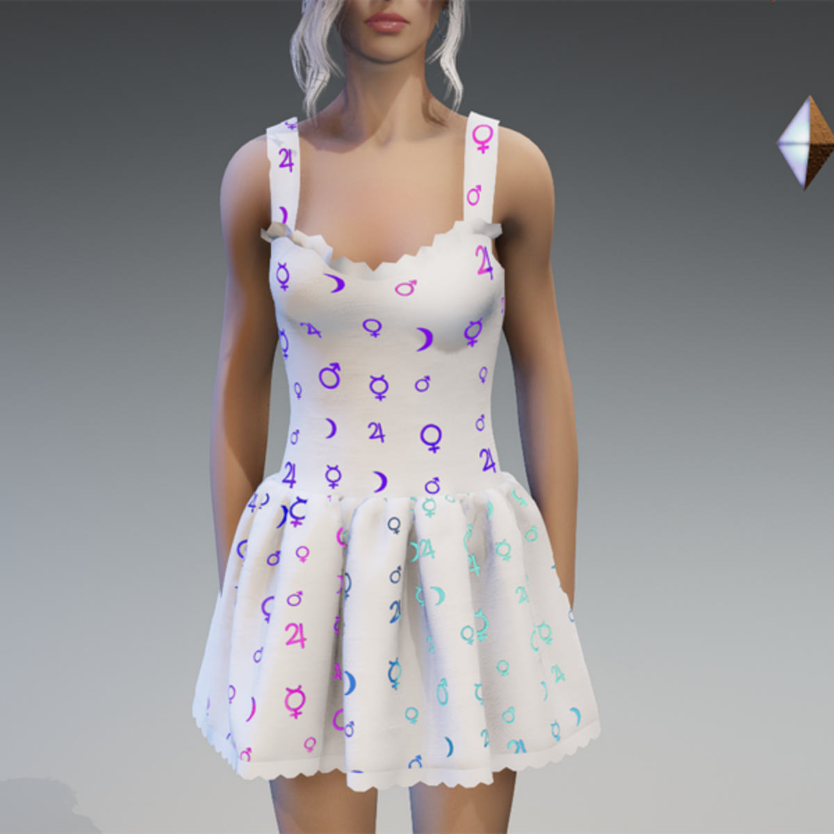 Glowing Planet Signs Dress in White