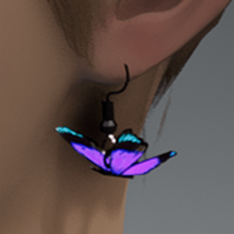 Emissive violet butterfly earrings
