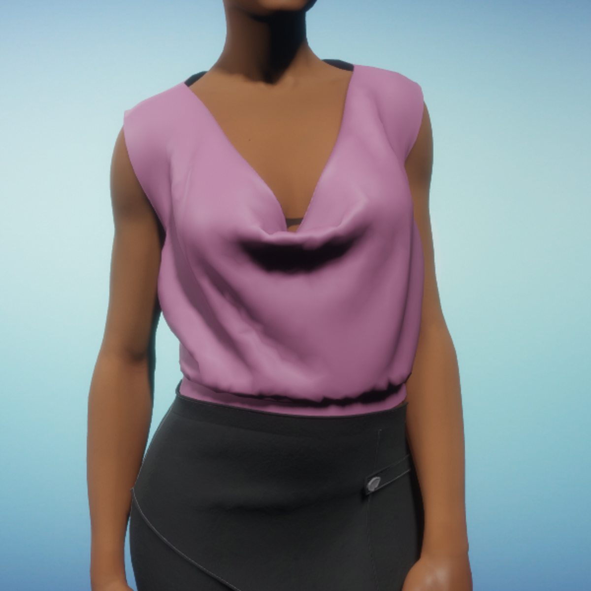 Sleeveless Cowl Blouse - Pink Silk