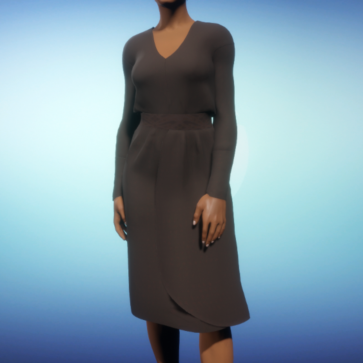 Wrap Knee-length Dress - Brown