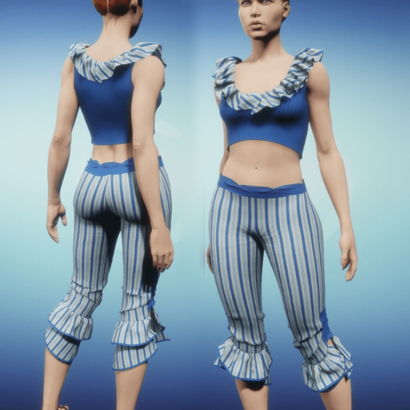 Ruffled Capris Set - Blue Outfit