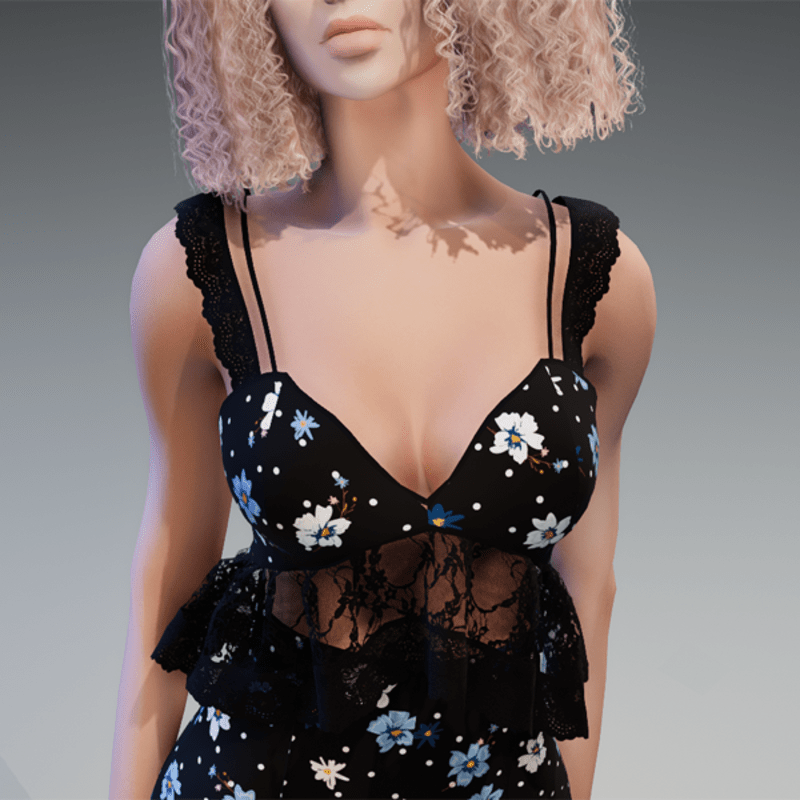 Lace Summer Top in Black with Flowers