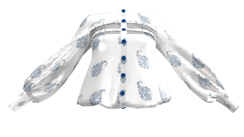 White Print Flower Shirt With Embroidery