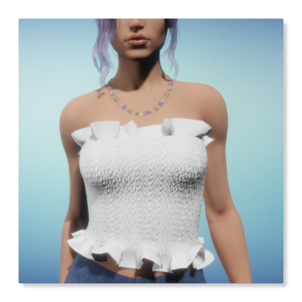 Shirred Tube Top with Ruffles - White