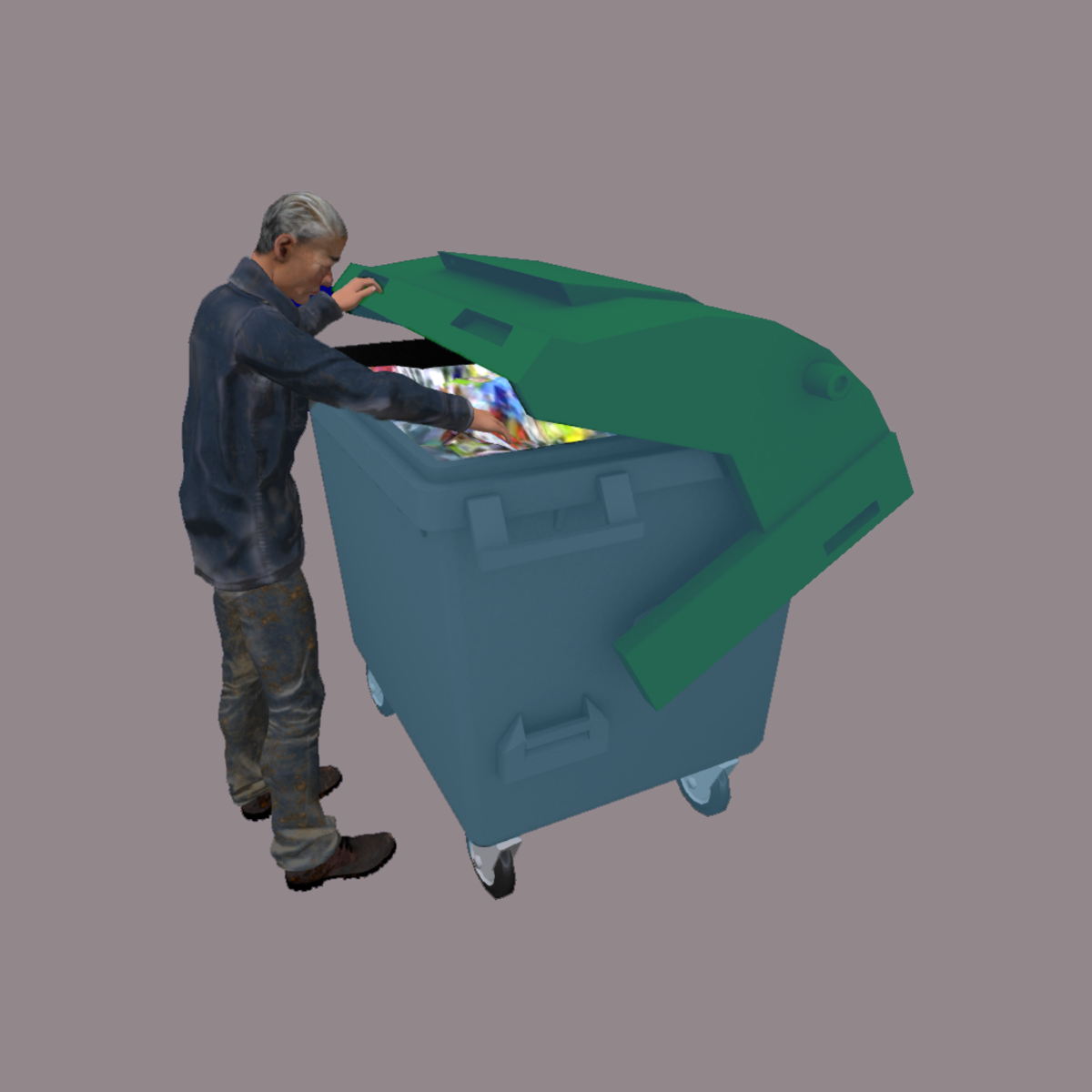 Trampi mit Muellcontainer