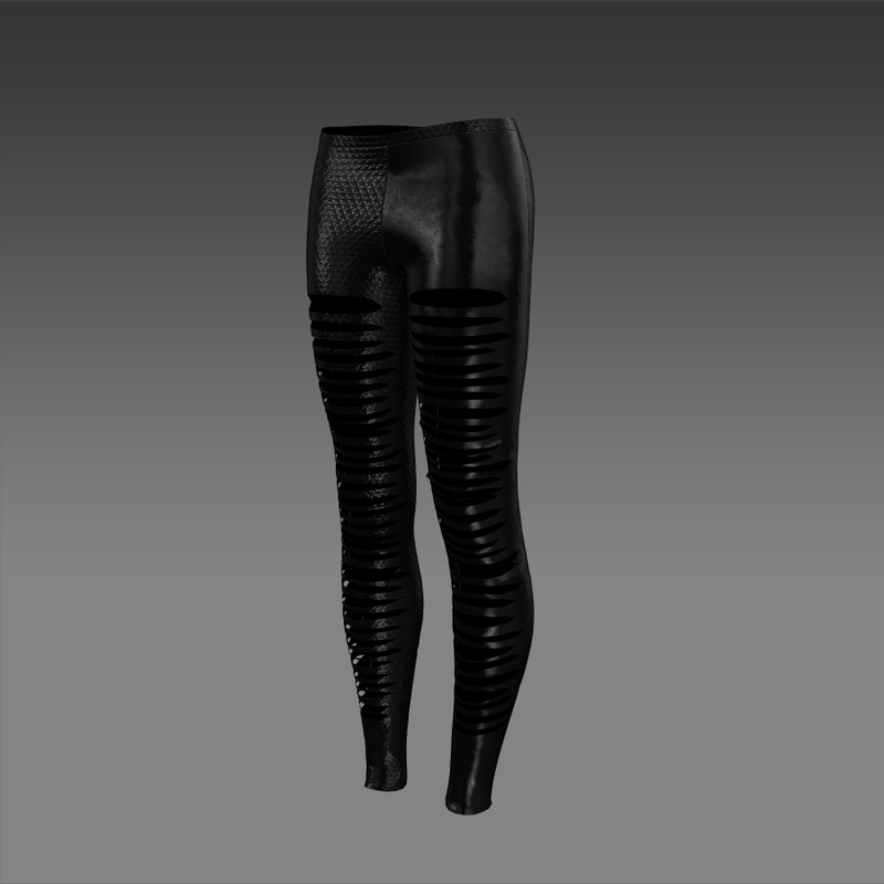 Leggings with holes mettalic and leather black