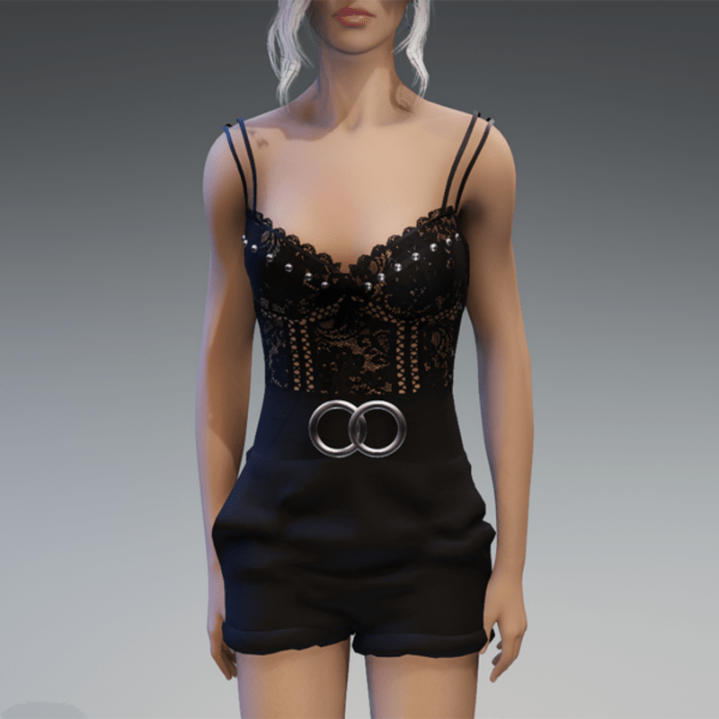 Elegant Shorts & Lace Top in Black