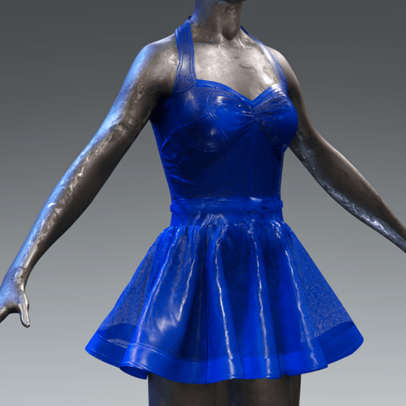 Latex Rubber Dress Short Blue translucent