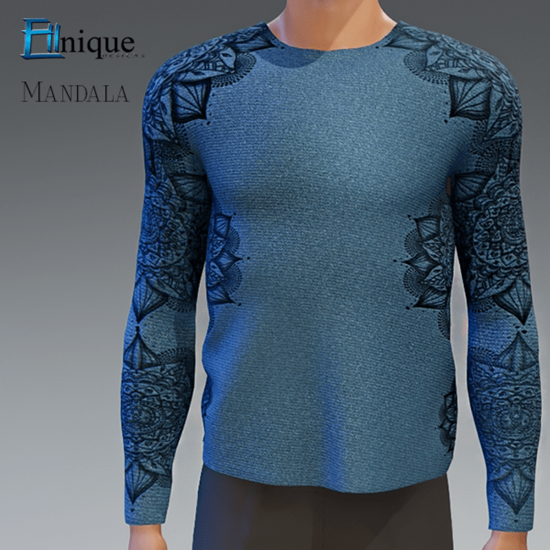 Mens Mandala Tatto Blue Sweater