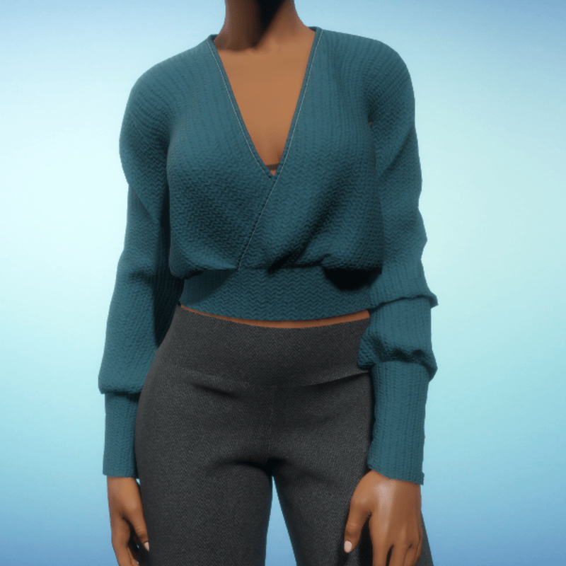 Wrap Cropped Sweater - Teal Chunky
