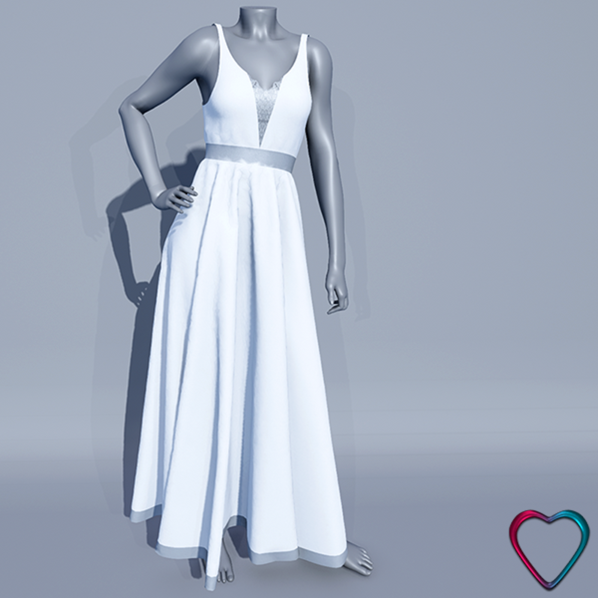 Empire Waist Evening Dress - White and Silver