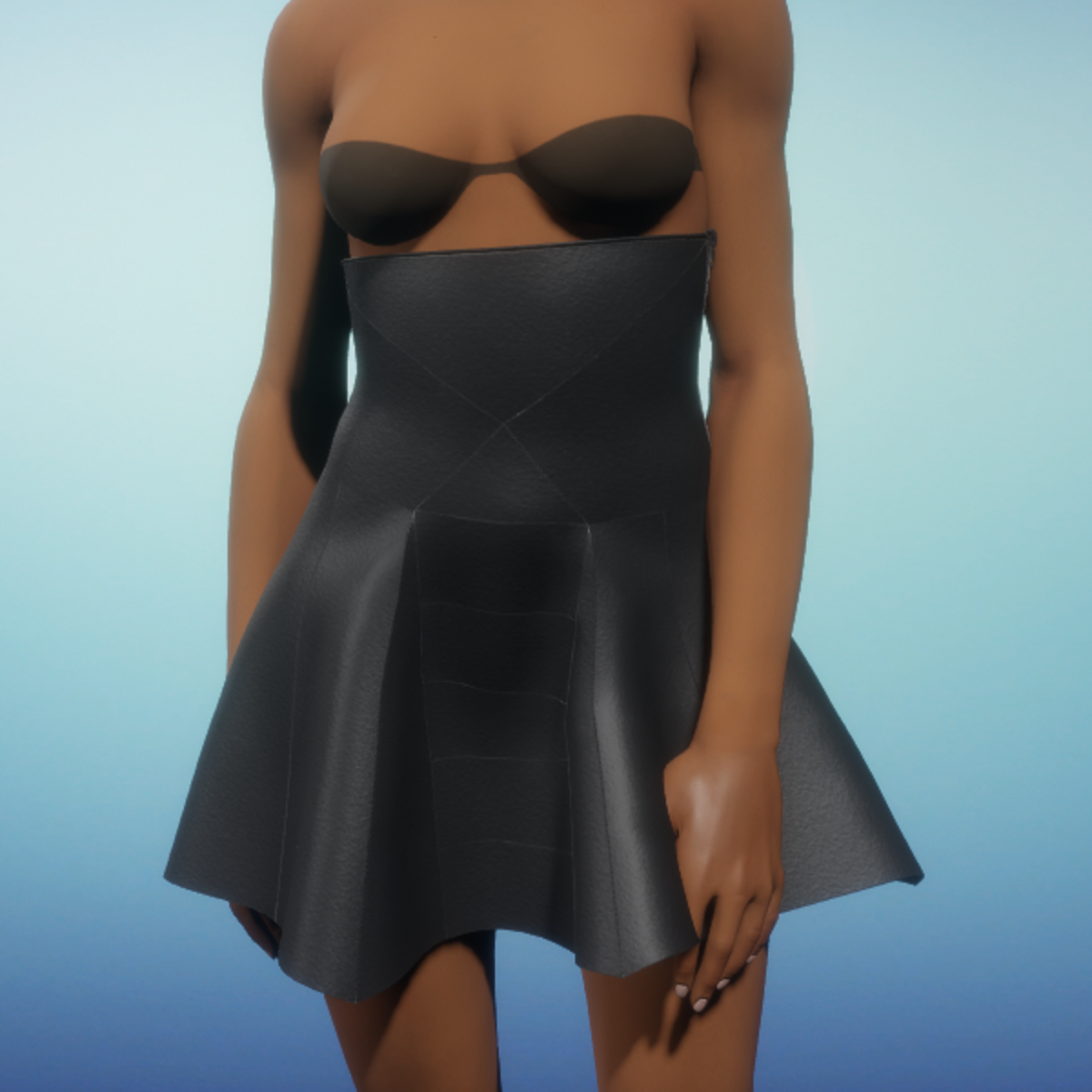 High Waist Skirt - Black Leather