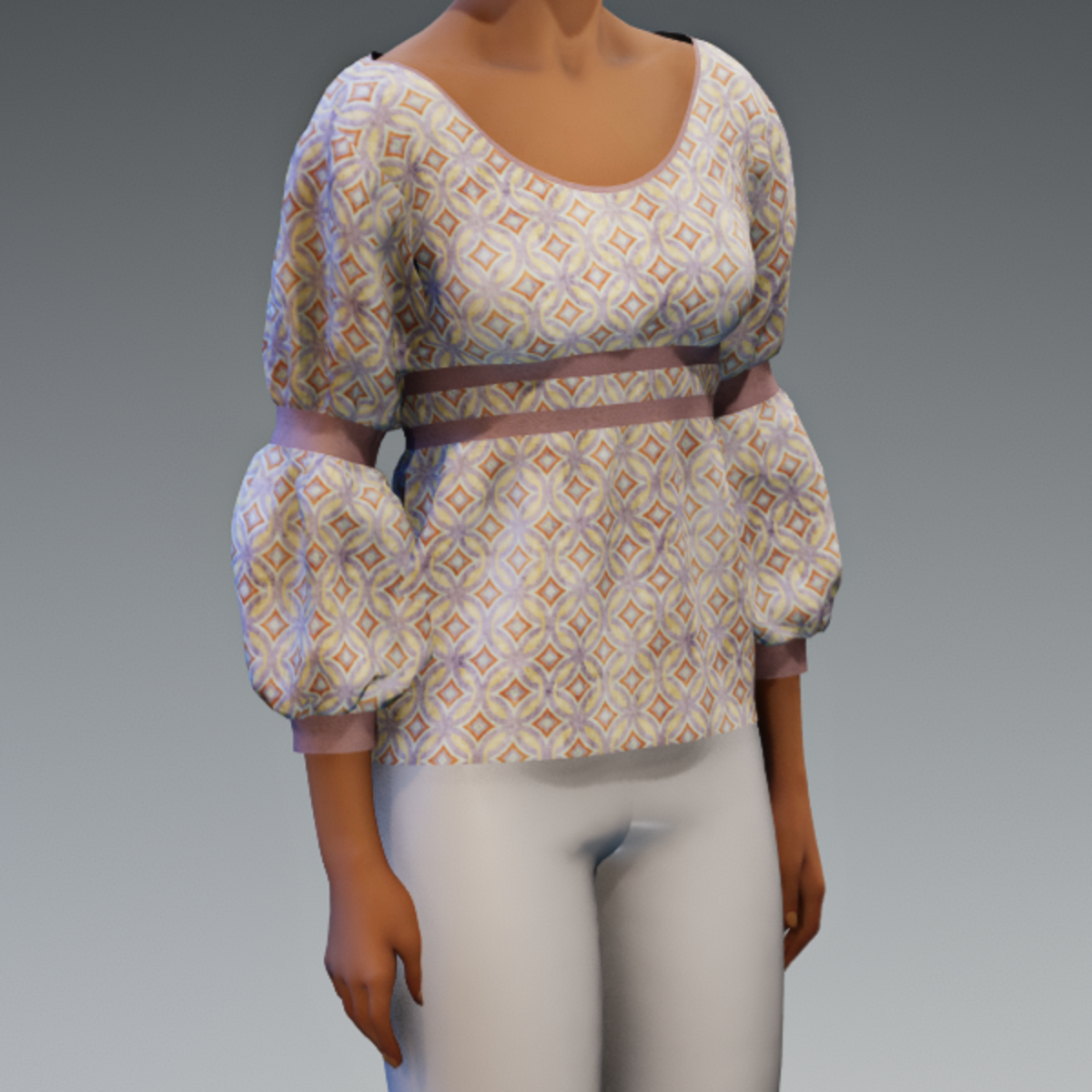 Bo Peep Top Peach Circles and Diamonds