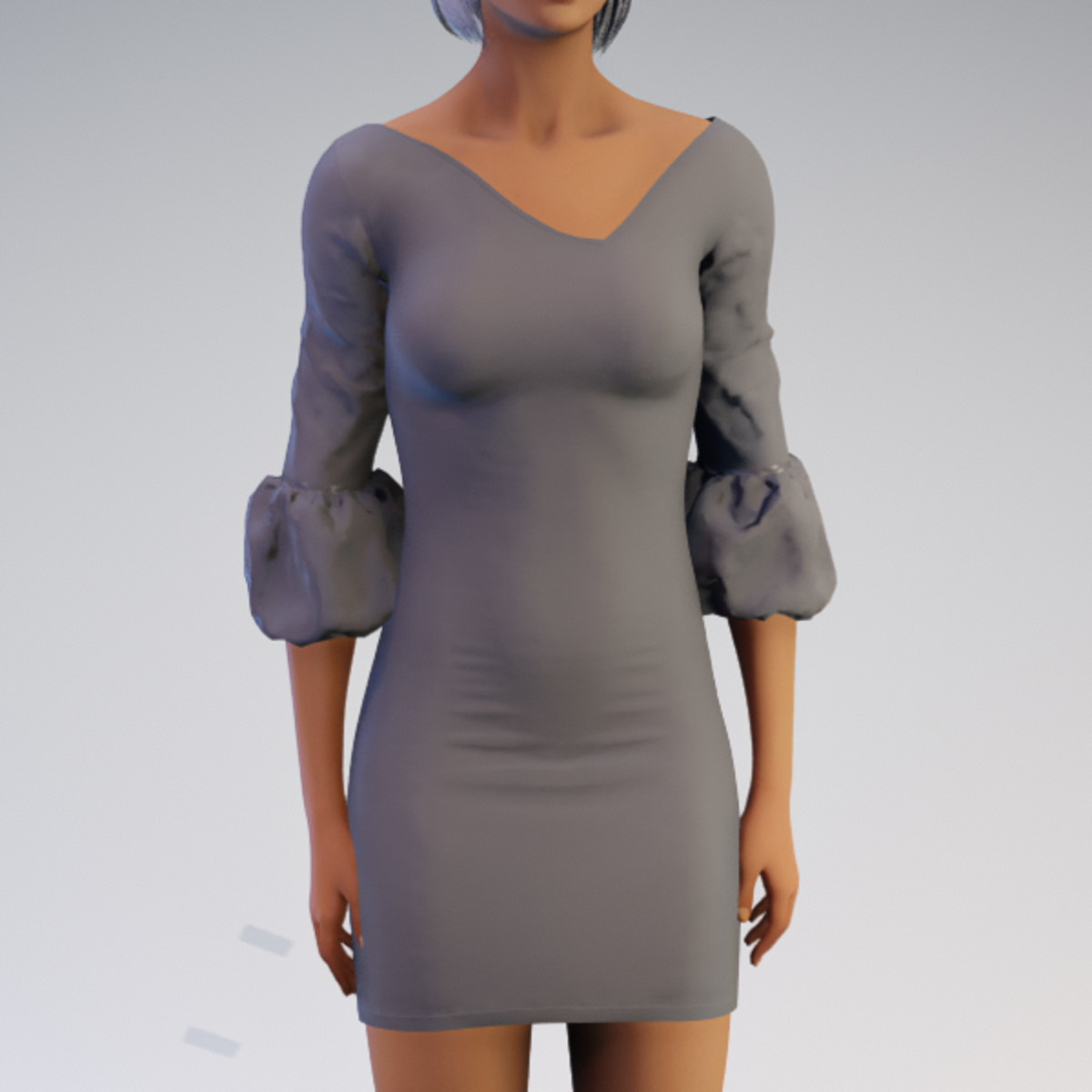 Bell-sleeve Dress - Grey Rayon