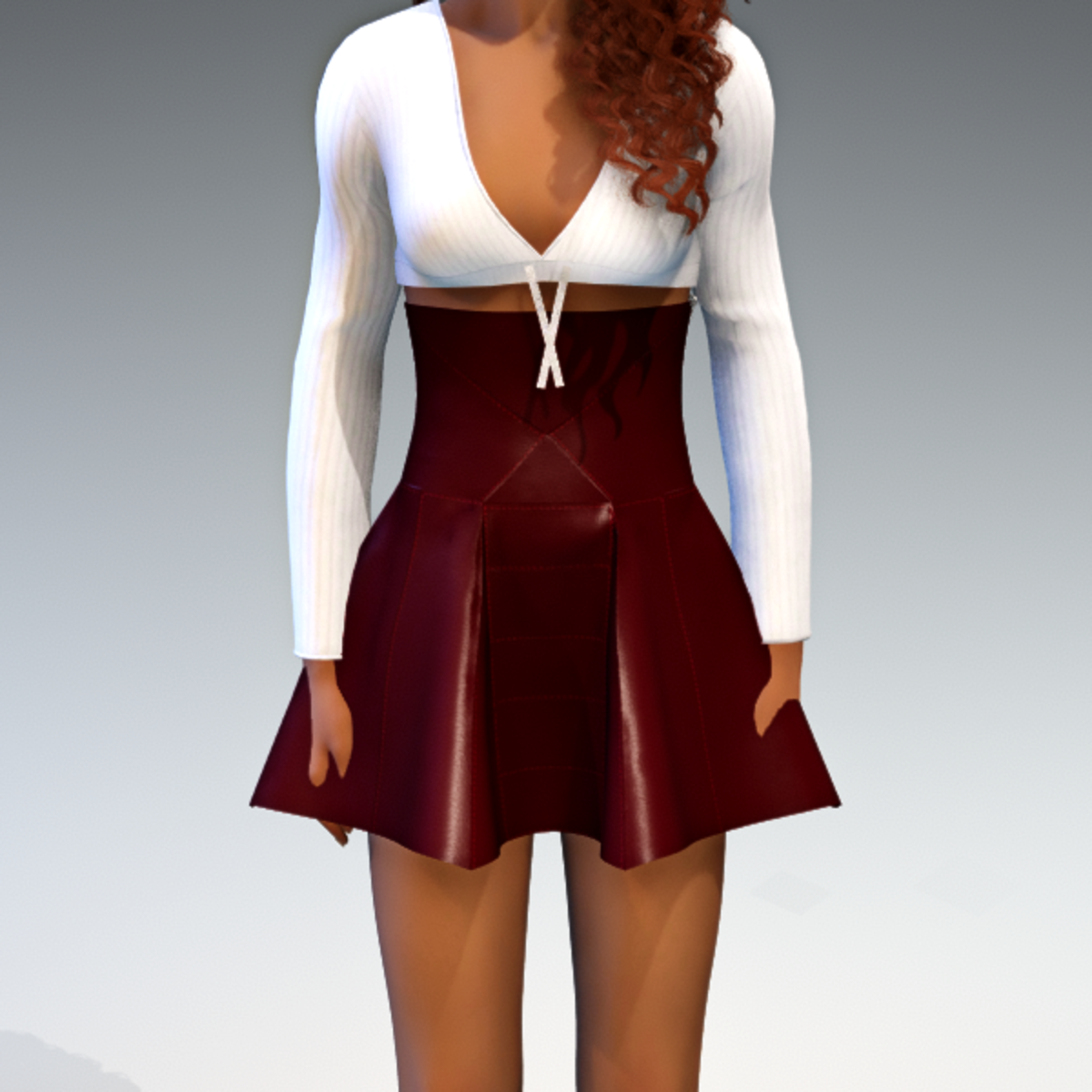 High Waisted Panel Mini Skirt - Red Leather