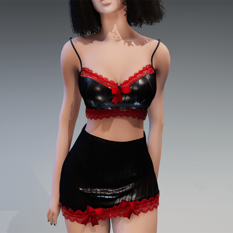 Cute Top&Skirt Dress in Black & Red