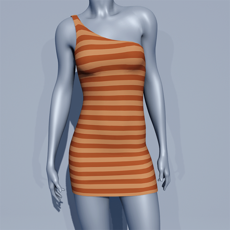 One Shoulder Striped Dress - Cream