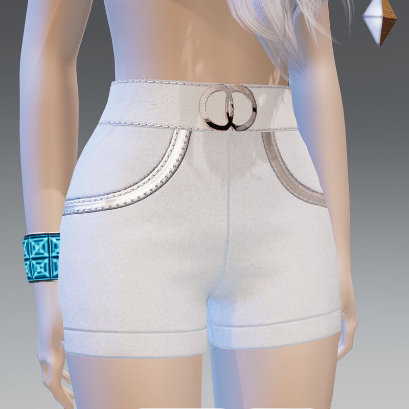 High Shorts w/Leather Belt White-Denim - Female