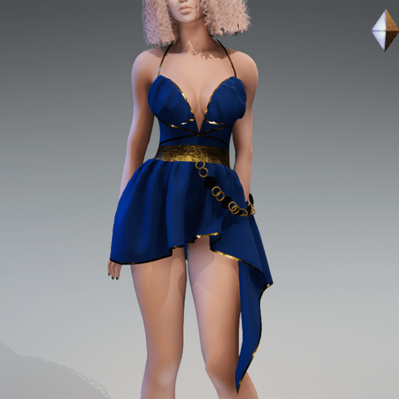 Rome Dress in Blue and Gold