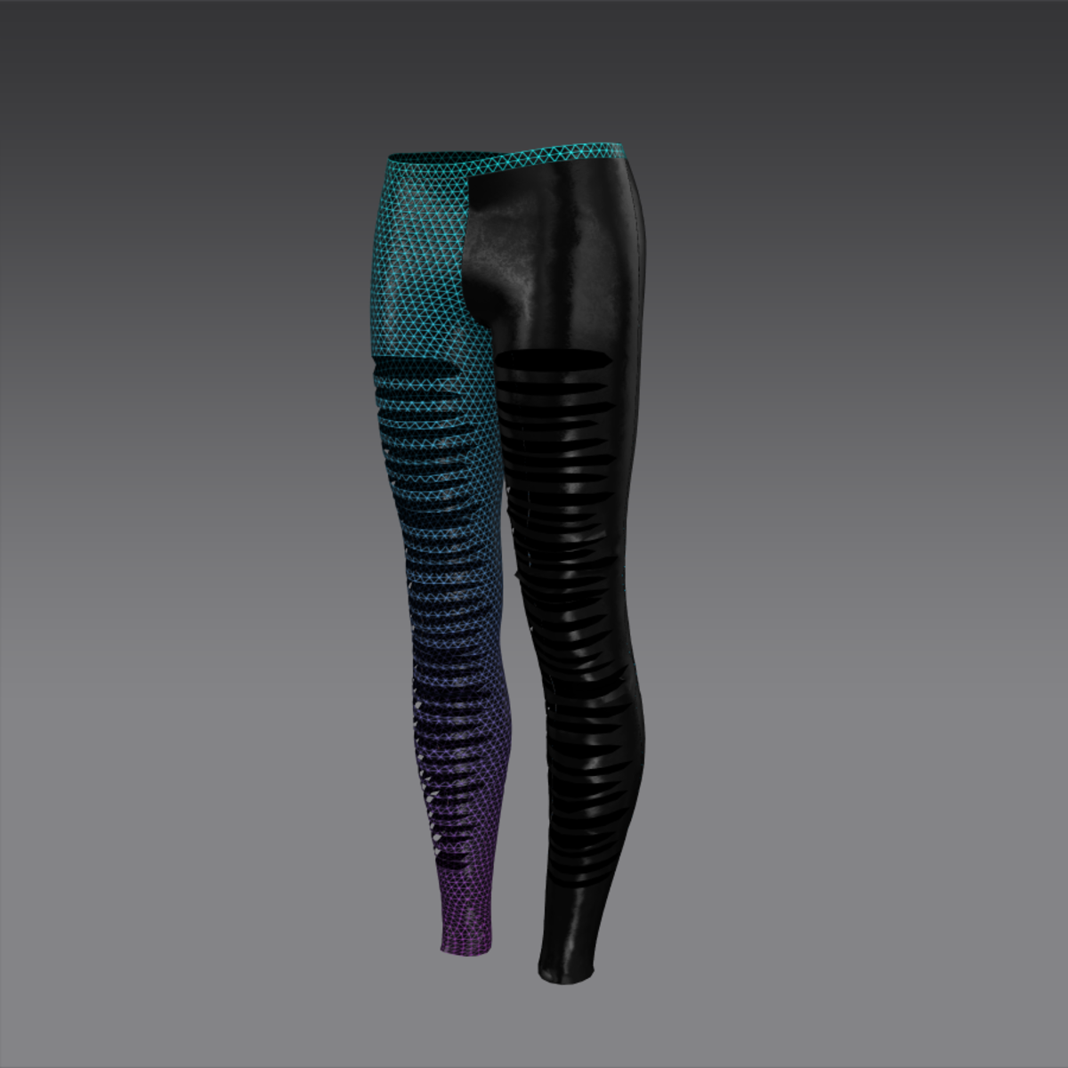 Leggings with holes mettalic and leather blue purple