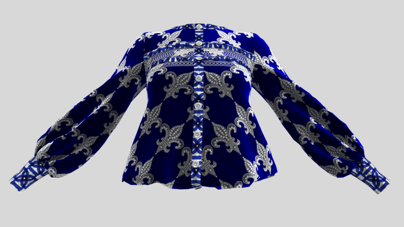 Nevy Blue Motif Printed Silk Shirt With Embroidery