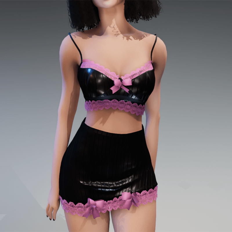 Cute Top&Skirt Dress in Black & Pink