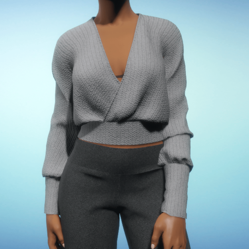 Wrap Cropped Sweater - Grey Chunky