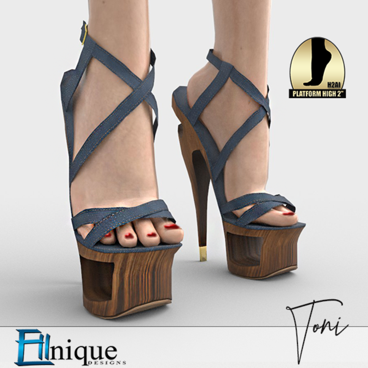 Toni Denim Strappy Heels 2" High Platform Heel. H2AI
