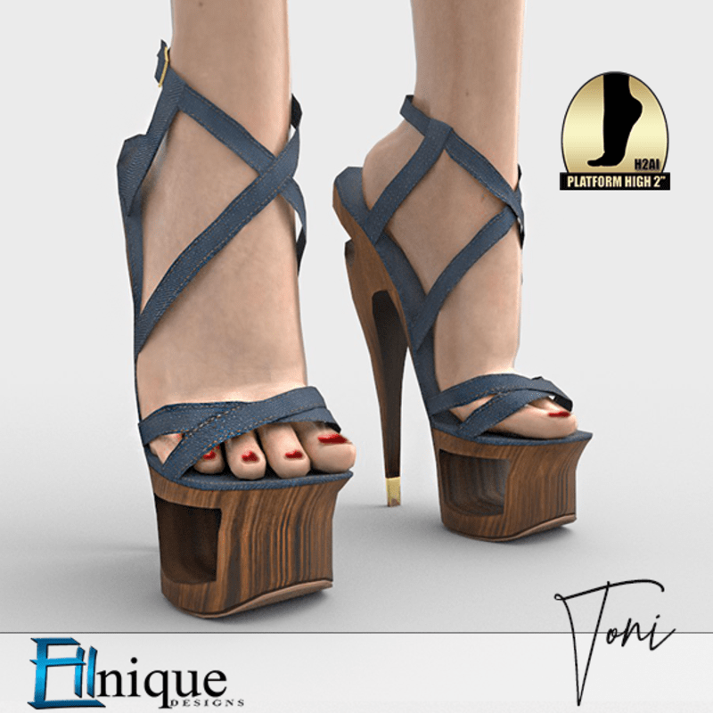 Toni Denim Strappy Heels 2" High Platform Heel. H2AI