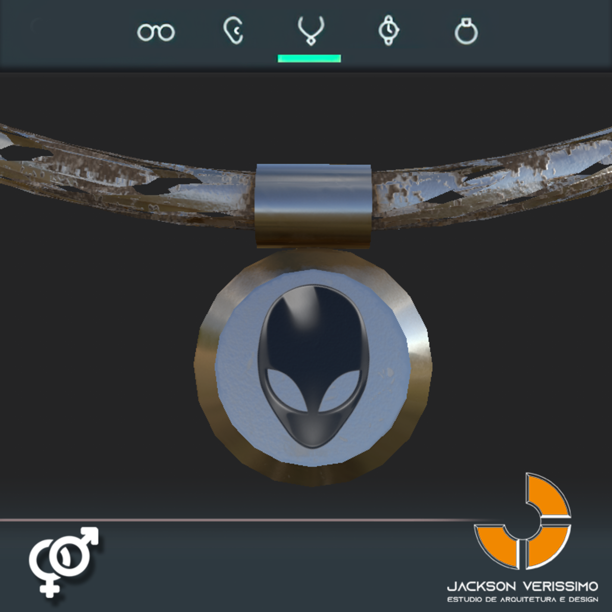 Metal Necklace- Silver Alien