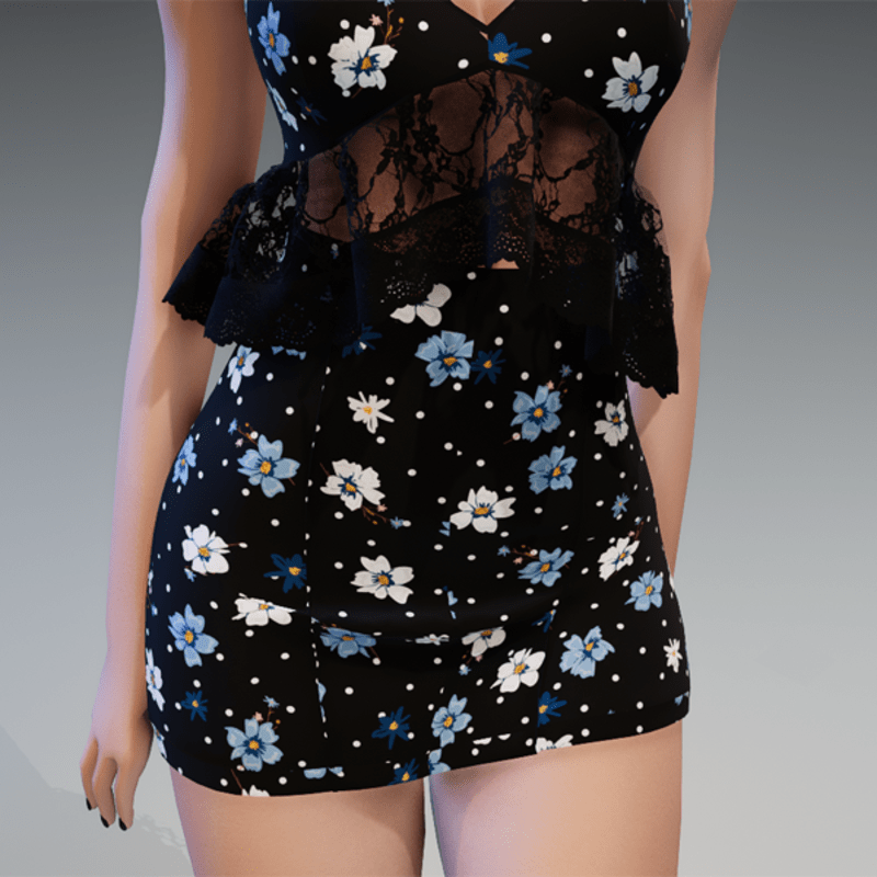 Basic Mini Skirt in Black with Flowers